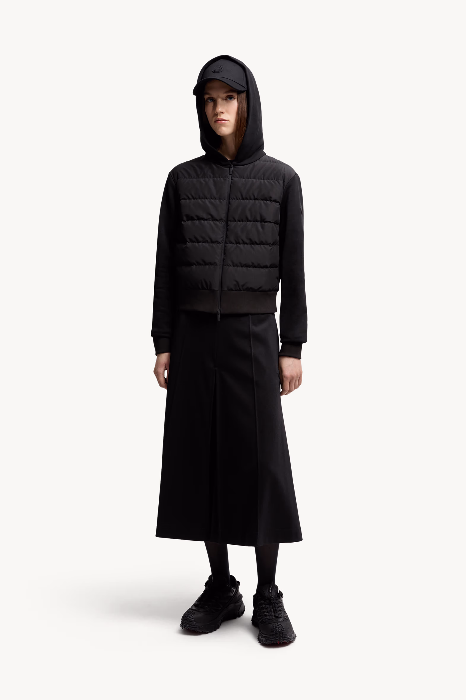 Padded Cotton Zip-Up Hoodie Women Black Moncler 0